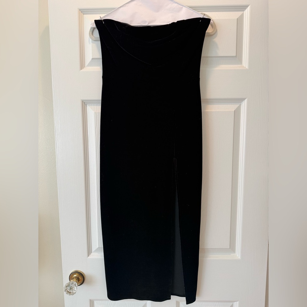 Reformation Black Strapless Velvet Dress